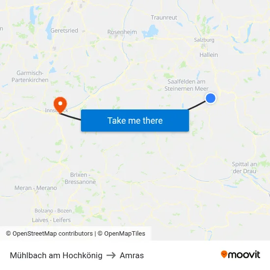 Mühlbach am Hochkönig to Amras map