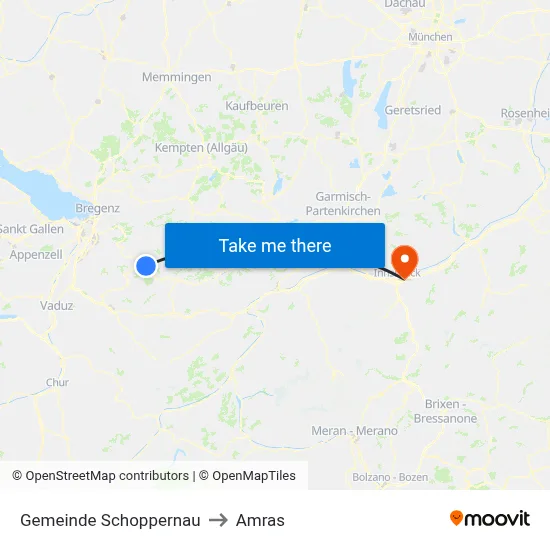 Gemeinde Schoppernau to Amras map