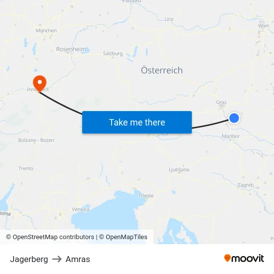 Jagerberg to Amras map