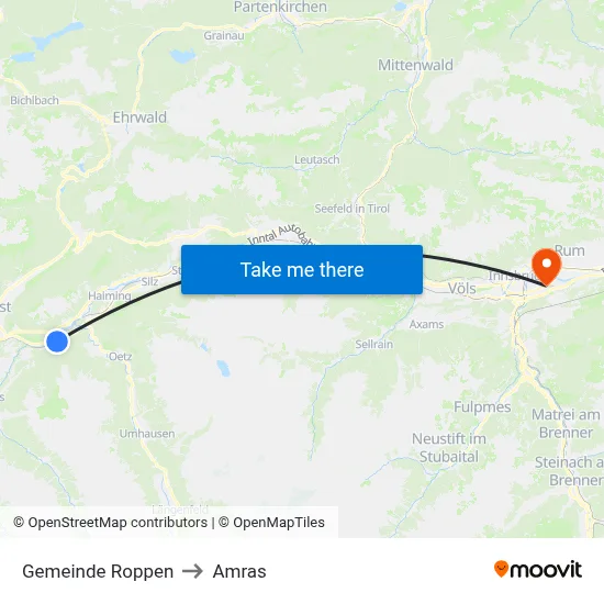 Gemeinde Roppen to Amras map
