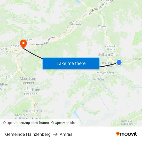 Gemeinde Hainzenberg to Amras map