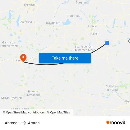 Abtenau to Amras map