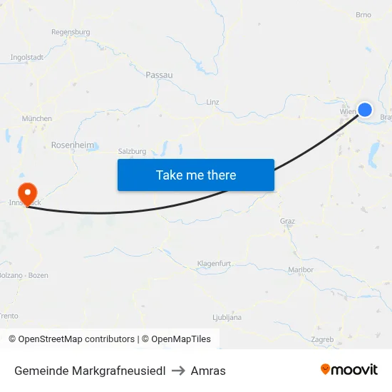 Gemeinde Markgrafneusiedl to Amras map