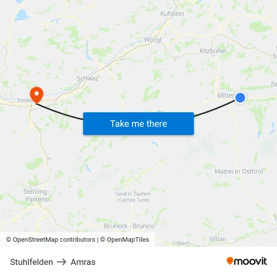 Stuhlfelden to Amras map