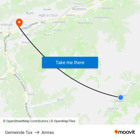 Gemeinde Tux to Amras map