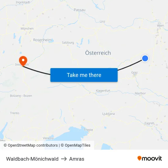 Waldbach-Mönichwald to Amras map