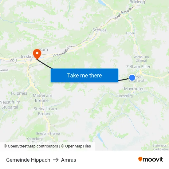 Gemeinde Hippach to Amras map