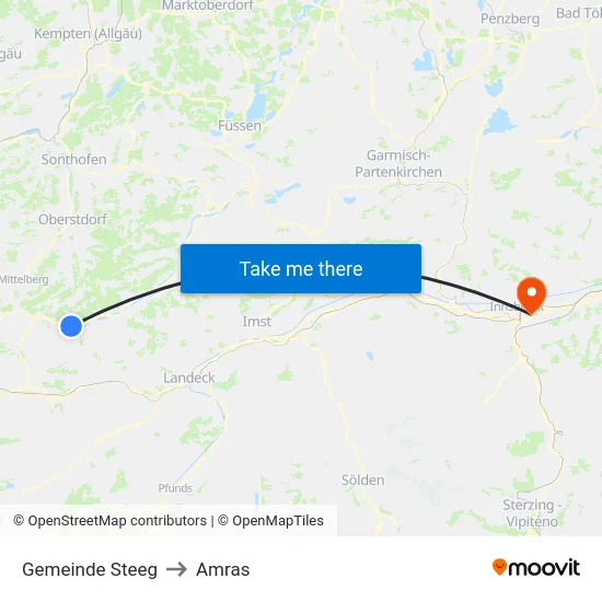 Gemeinde Steeg to Amras map