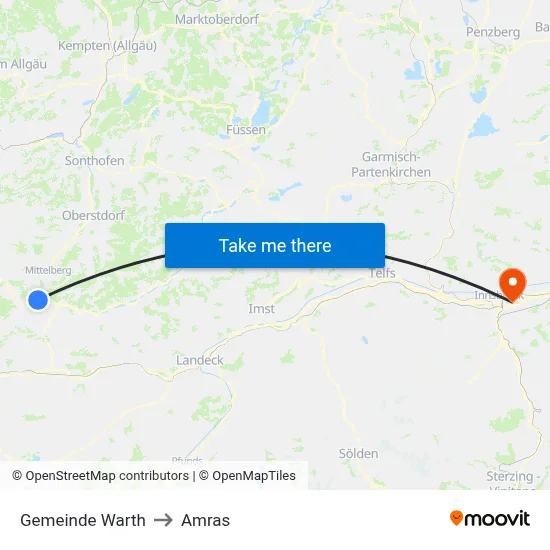 Gemeinde Warth to Amras map