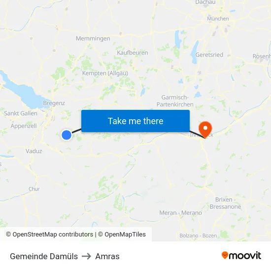 Gemeinde Damüls to Amras map