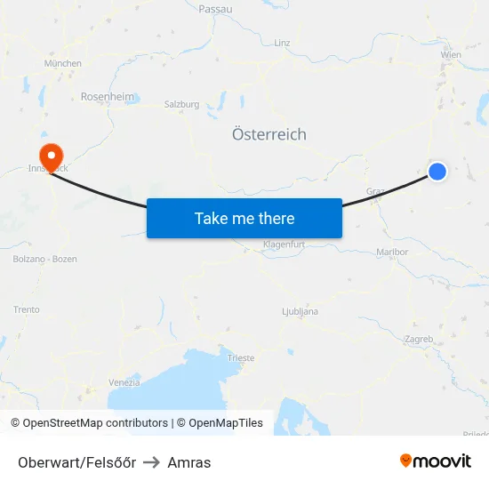 Oberwart/Felsőőr to Amras map