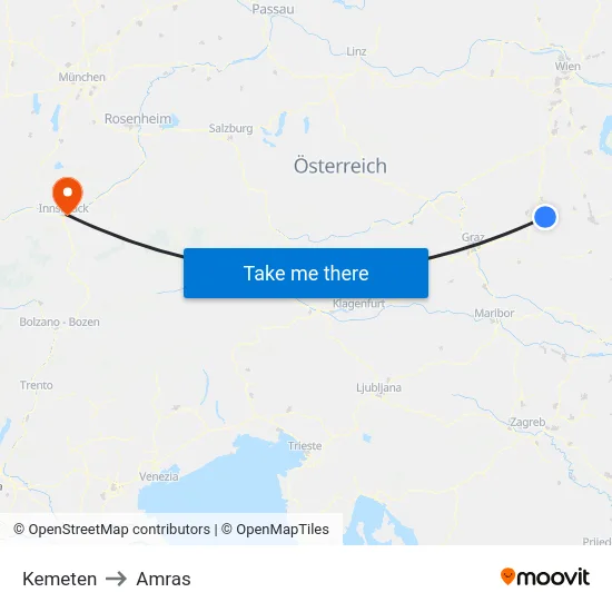 Kemeten to Amras map