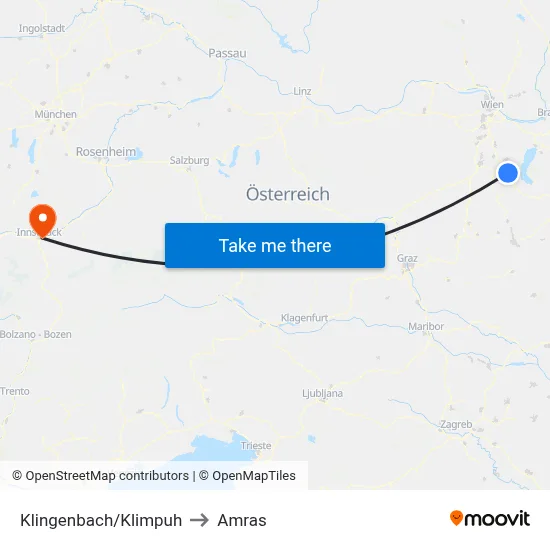 Klingenbach/Klimpuh to Amras map