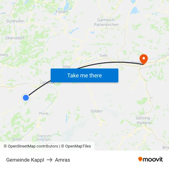 Gemeinde Kappl to Amras map