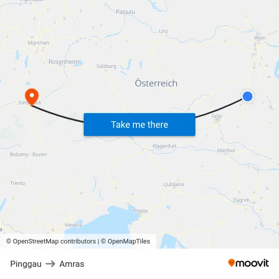 Pinggau to Amras map