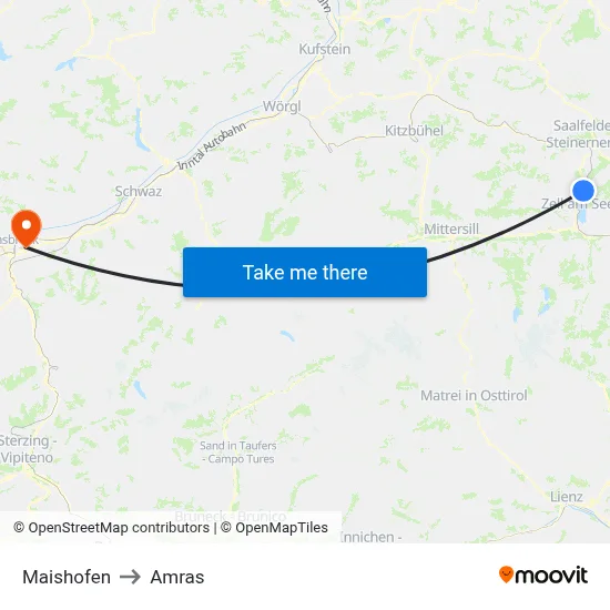 Maishofen to Amras map