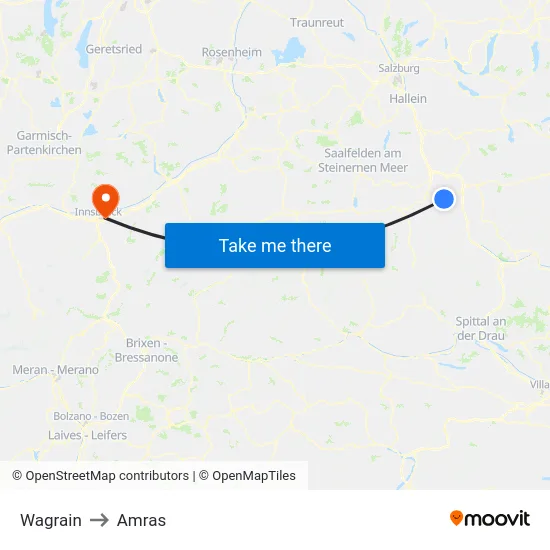 Wagrain to Amras map