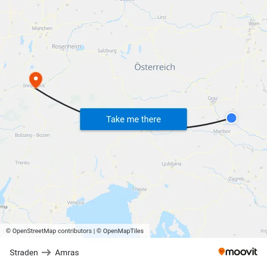 Straden to Amras map