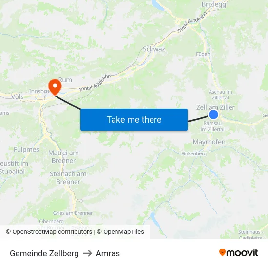 Gemeinde Zellberg to Amras map