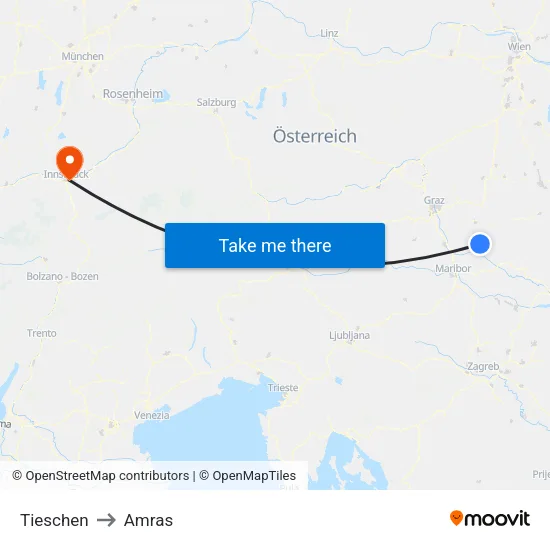 Tieschen to Amras map