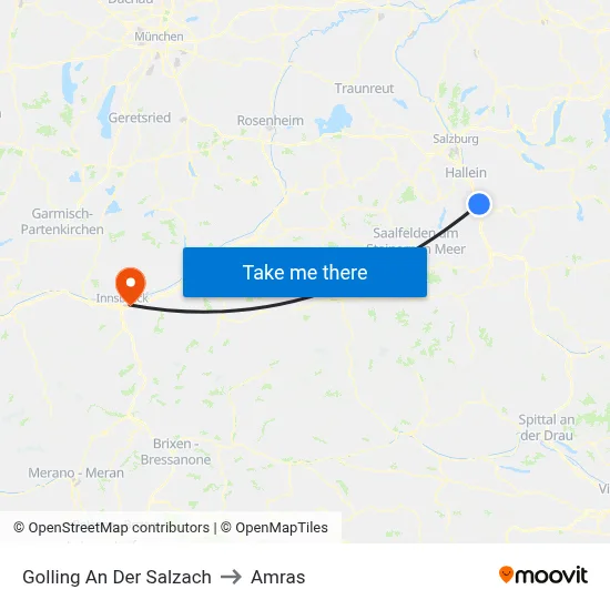 Golling An Der Salzach to Amras map