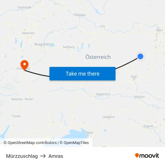 Mürzzuschlag to Amras map