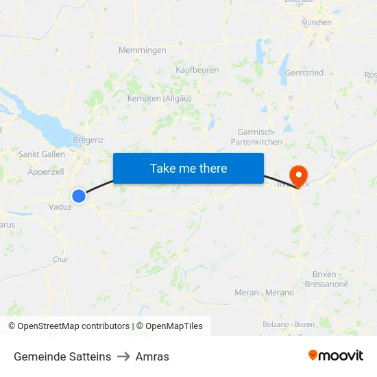 Gemeinde Satteins to Amras map