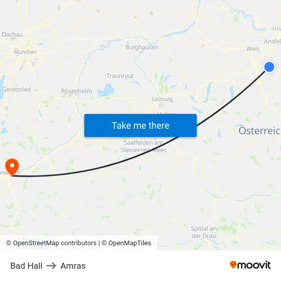 Bad Hall to Amras map