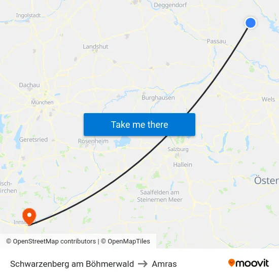 Schwarzenberg am Böhmerwald to Amras map