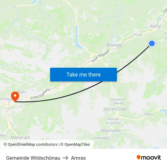 Gemeinde Wildschönau to Amras map
