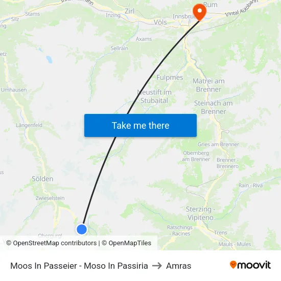 Moos In Passeier - Moso In Passiria to Amras map