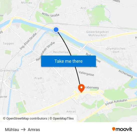 Mühlau to Amras map