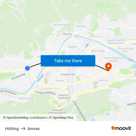 Hötting to Amras map