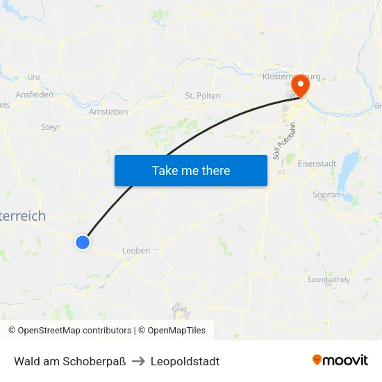 Wald am Schoberpaß to Leopoldstadt map