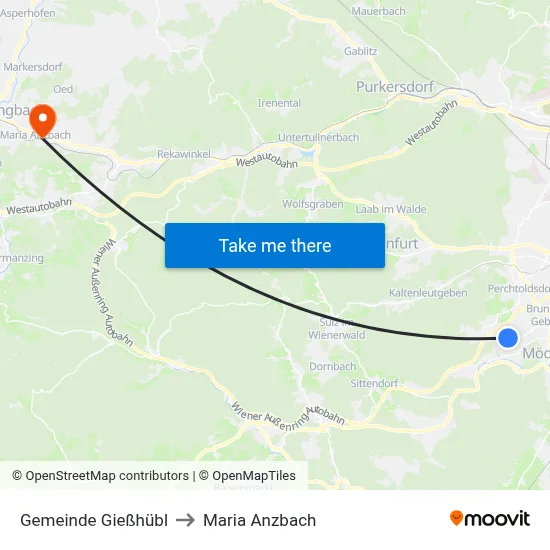 Gemeinde Gießhübl to Maria Anzbach map