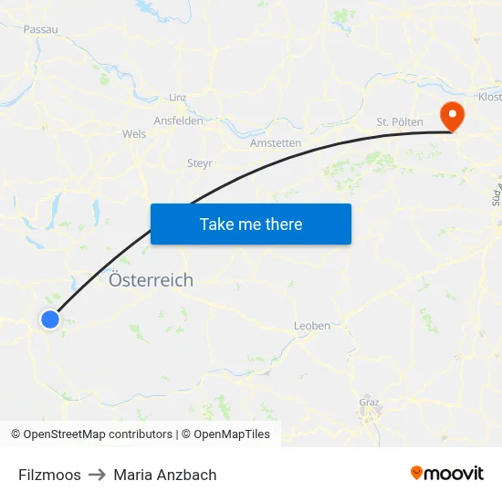 Filzmoos to Maria Anzbach map
