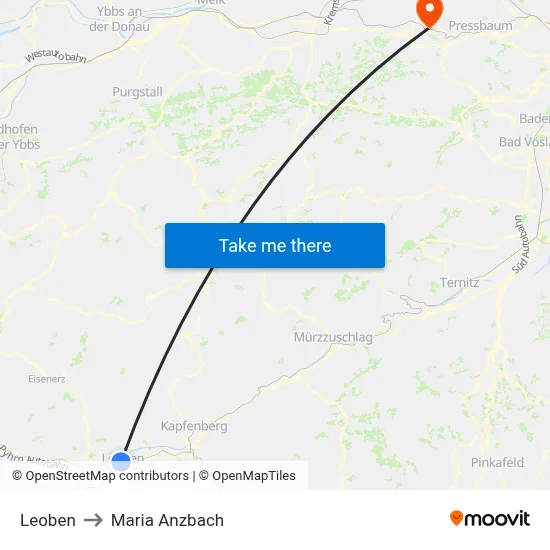 Leoben to Maria Anzbach map