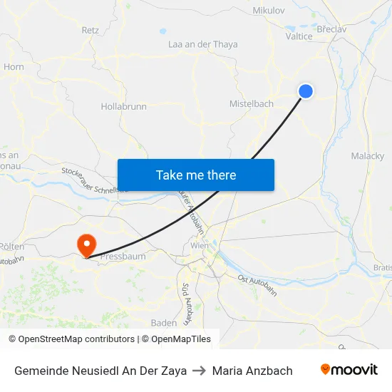 Gemeinde Neusiedl An Der Zaya to Maria Anzbach map