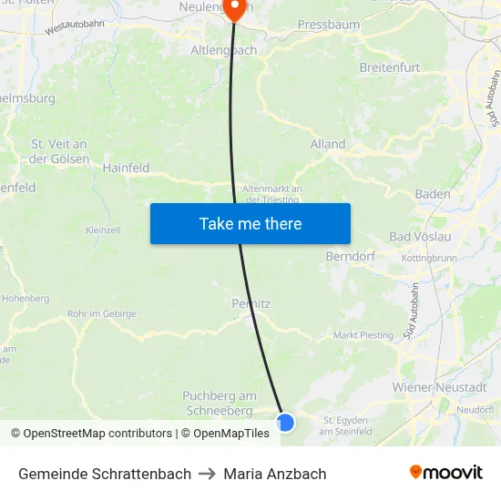 Gemeinde Schrattenbach to Maria Anzbach map