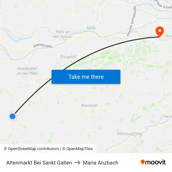 Altenmarkt Bei Sankt Gallen to Maria Anzbach map