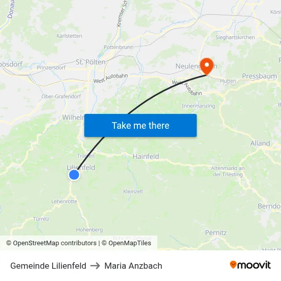 Gemeinde Lilienfeld to Maria Anzbach map