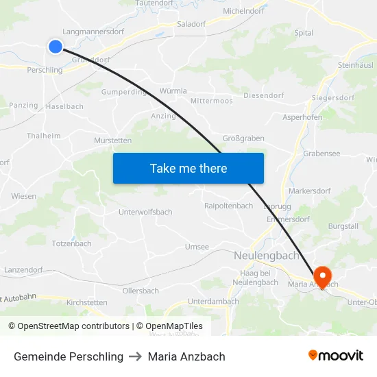 Gemeinde Perschling to Maria Anzbach map