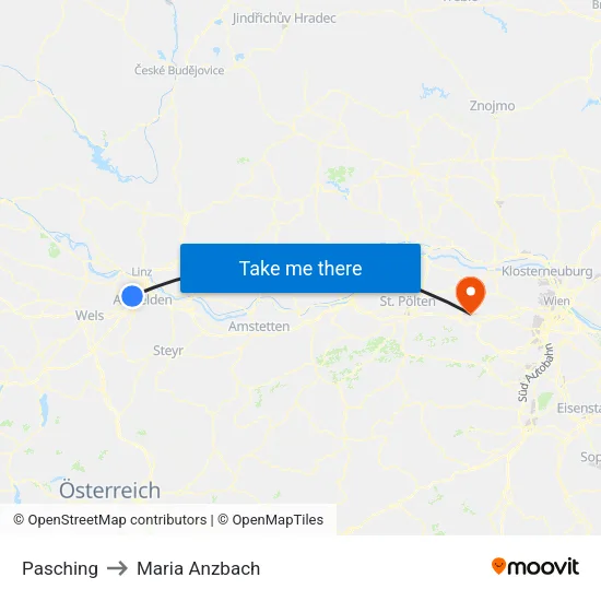 Pasching to Maria Anzbach map