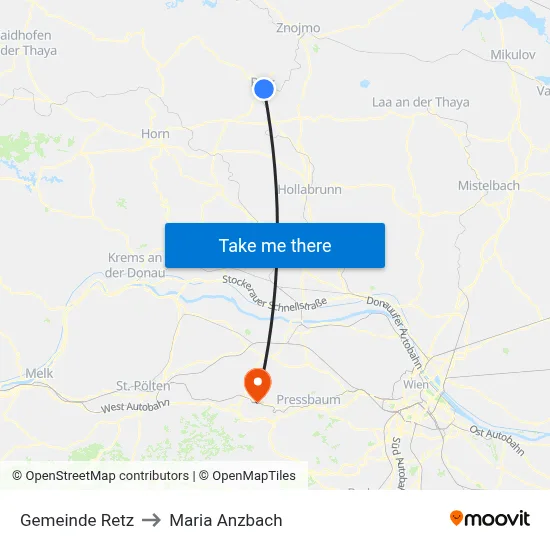 Gemeinde Retz to Maria Anzbach map