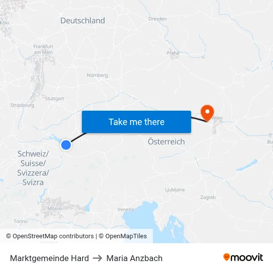 Marktgemeinde Hard to Maria Anzbach map