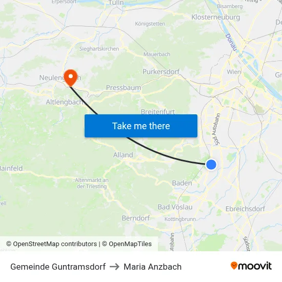 Gemeinde Guntramsdorf to Maria Anzbach map