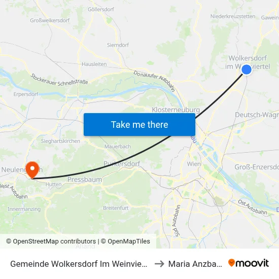 Gemeinde Wolkersdorf Im Weinviertel to Maria Anzbach map