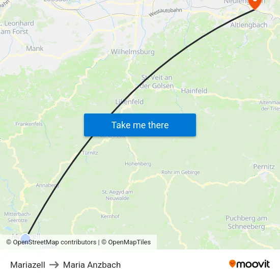 Mariazell to Maria Anzbach map