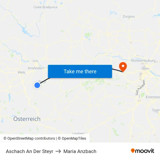 Aschach An Der Steyr to Maria Anzbach map
