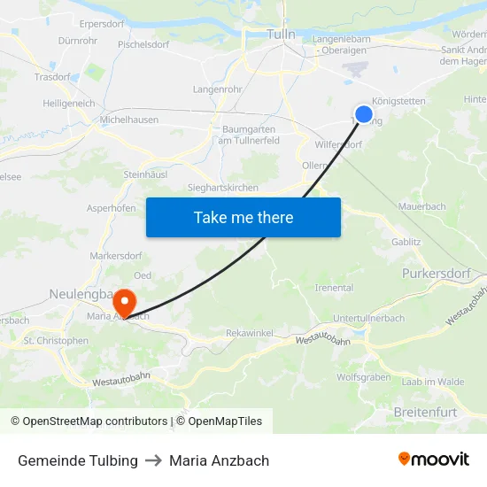 Gemeinde Tulbing to Maria Anzbach map